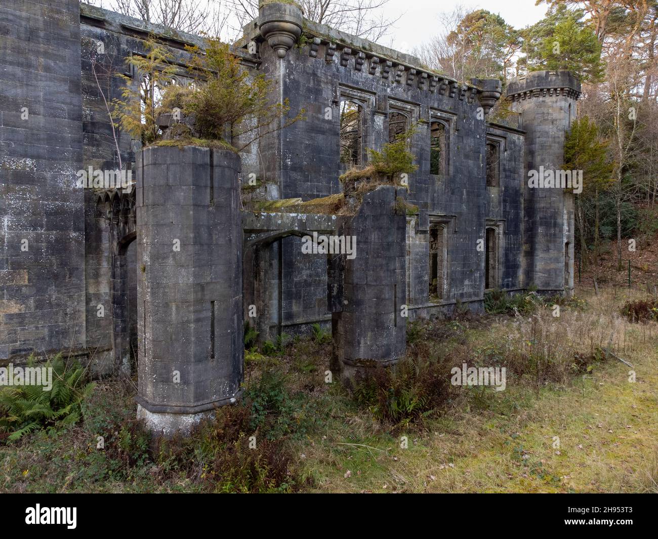 Craigend Castle ist ein ruiniertes Landhaus, das sich nördlich von Milngavie in Stirlingshire, Zentralschottland, befindet. Stockfoto