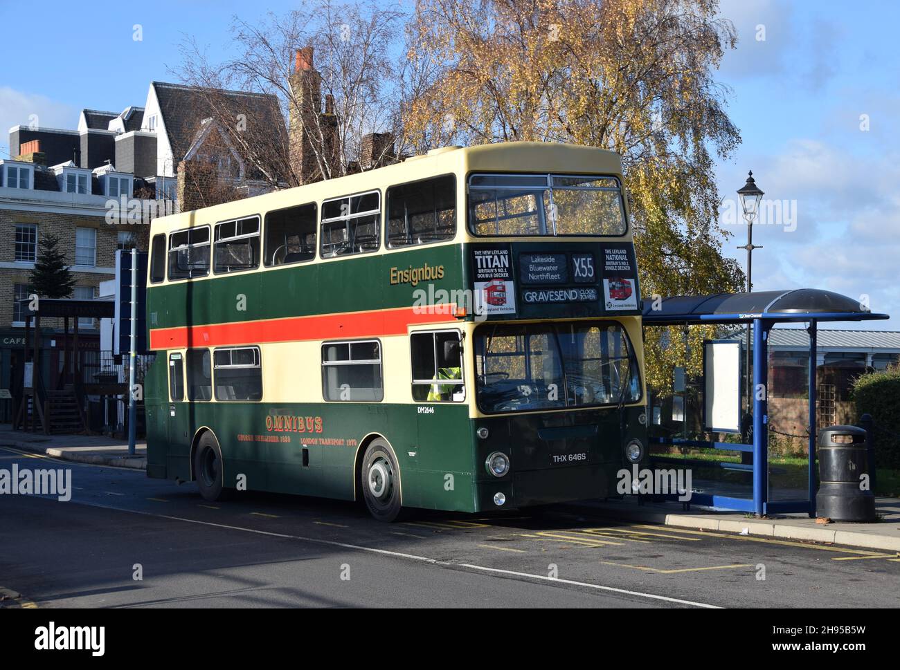 04/12/2021 Gravesend UK die Ensign Bus Company aus Essex hat einen jährlichen Heritage Run ihrer Oldtimer-Busse. Bild zeigt ein Bild zeigt eine Leyland Flucht Stockfoto