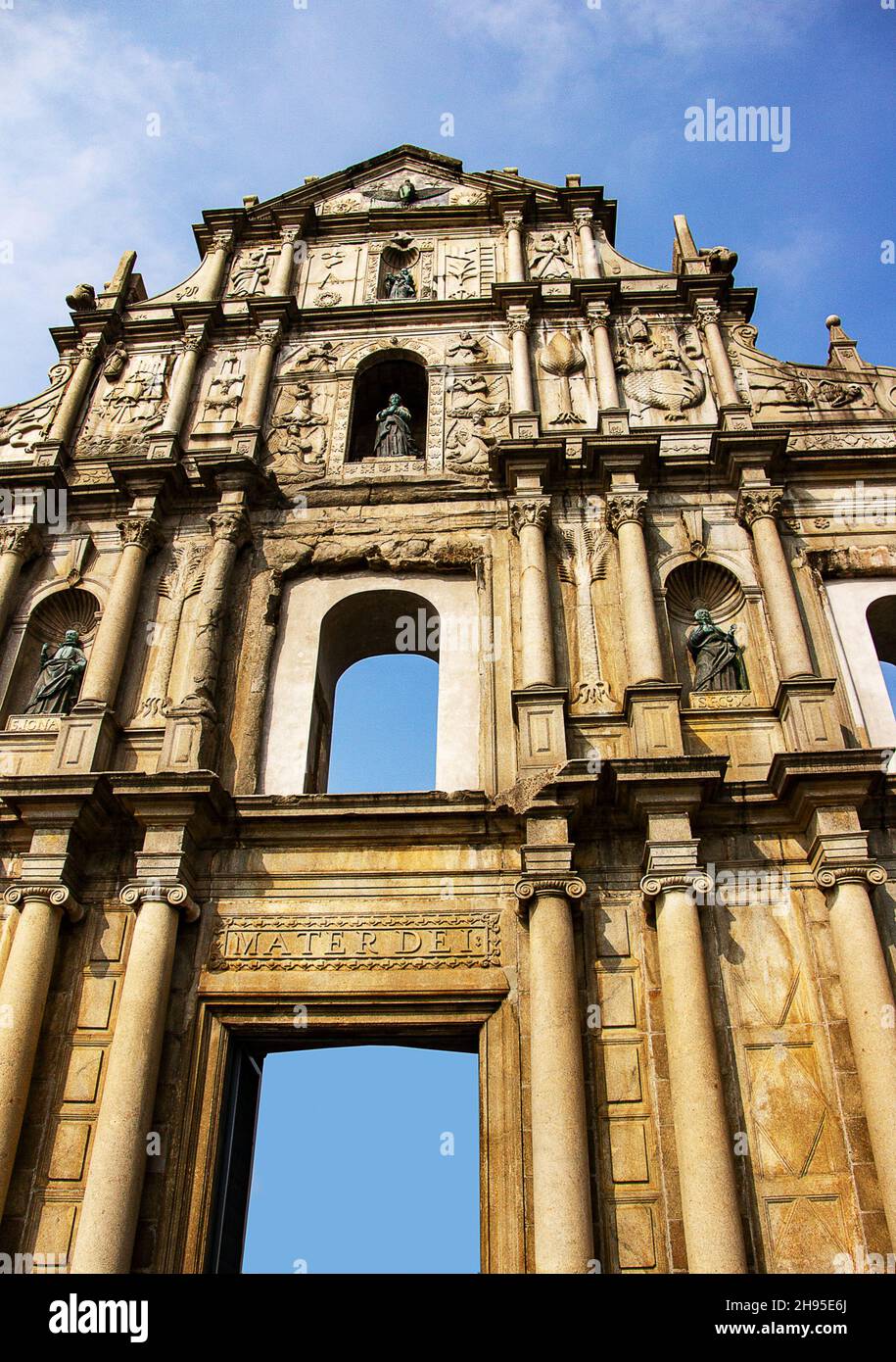 Ruinen der St. Paul's Cathedral in Macau. Fassade eines durch einen Brand zerstörten Gebäudes Stockfoto