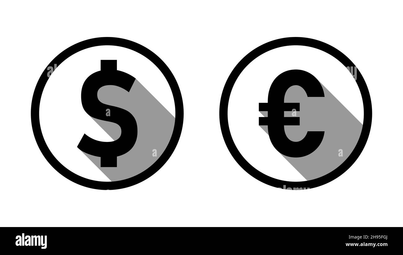 US-Dollar Euro Exchange Currency Sign oder Icon Set mit Gold Coin Style Design und 3D Shadow Effekt. Vektorbild. Stock Vektor
