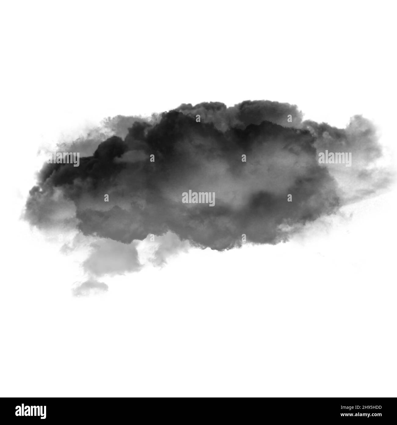 Schwarze Rauchwolke isoliert auf weißem Hintergrund 3D Abbildung, Schmutz- oder Staubform, natürlicher Rauch aus Feuer Stockfoto