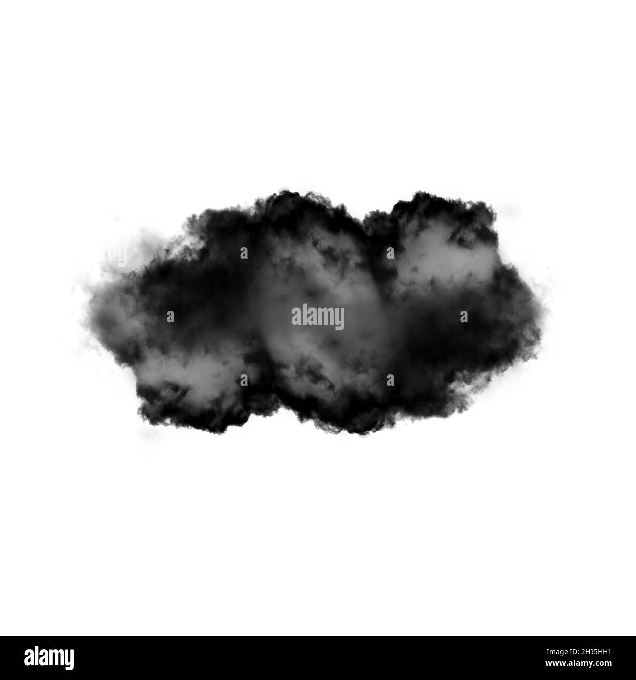 Schwarze Rauchwolke isoliert auf weißem Hintergrund 3D Abbildung, Schmutz- oder Staubform, natürlicher Rauch aus Feuer Stockfoto