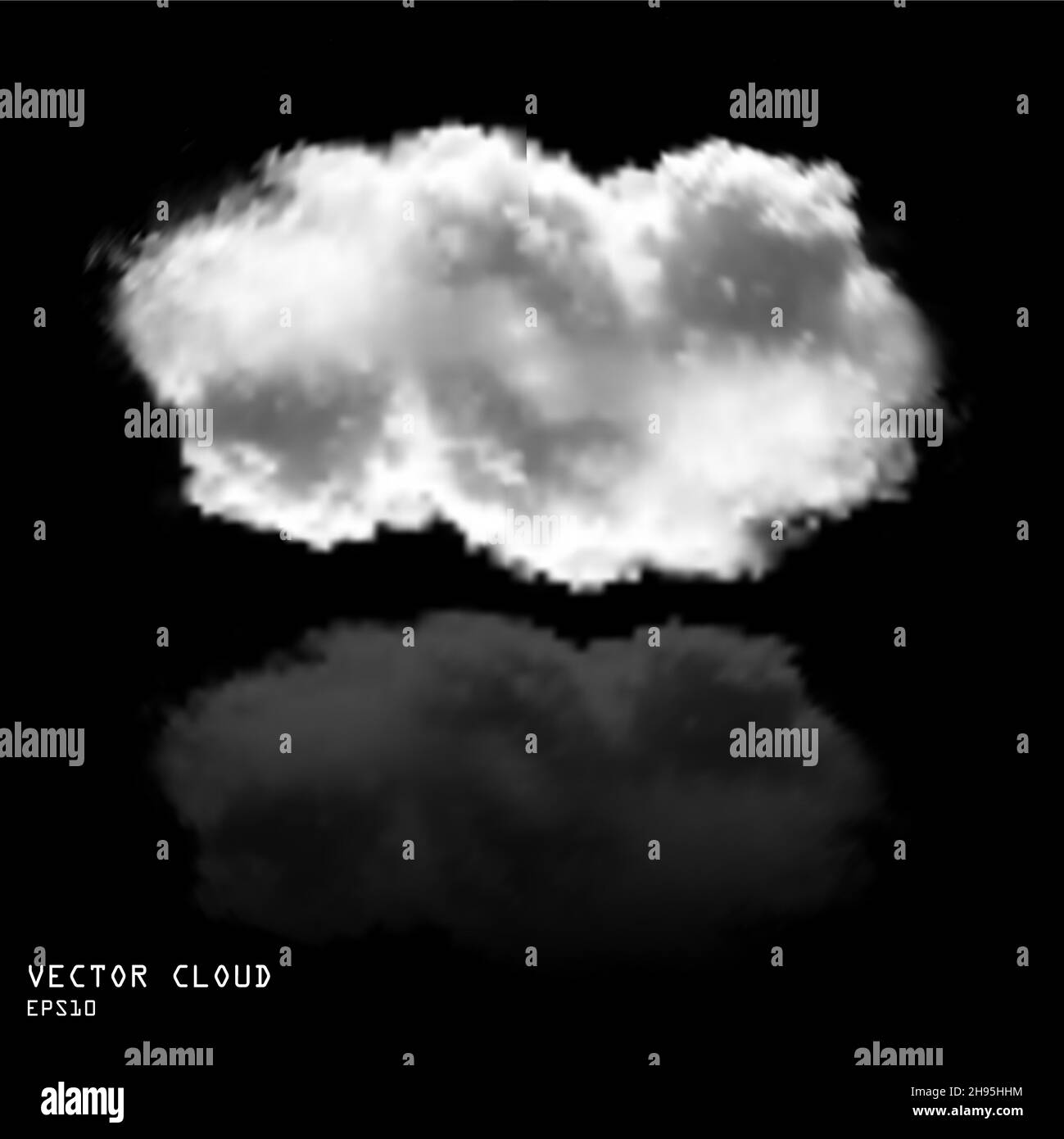 Wolken Vektor realistische Wolkenform Illustration, weiße flauschige Wolke isoliert auf festem schwarzen Hintergrund Stock Vektor