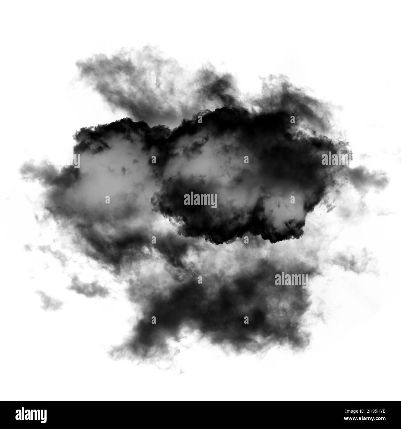Schwarze Wolke oder Rauch isoliert auf weißem Hintergrund, Wolkenform Illustration Stockfoto