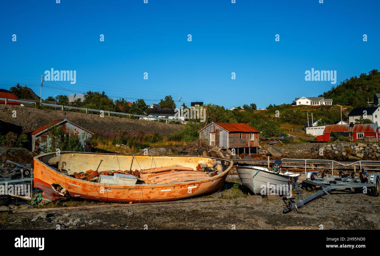 Landschaft mit Wracks von Schlingen in Norwegen Stockfoto