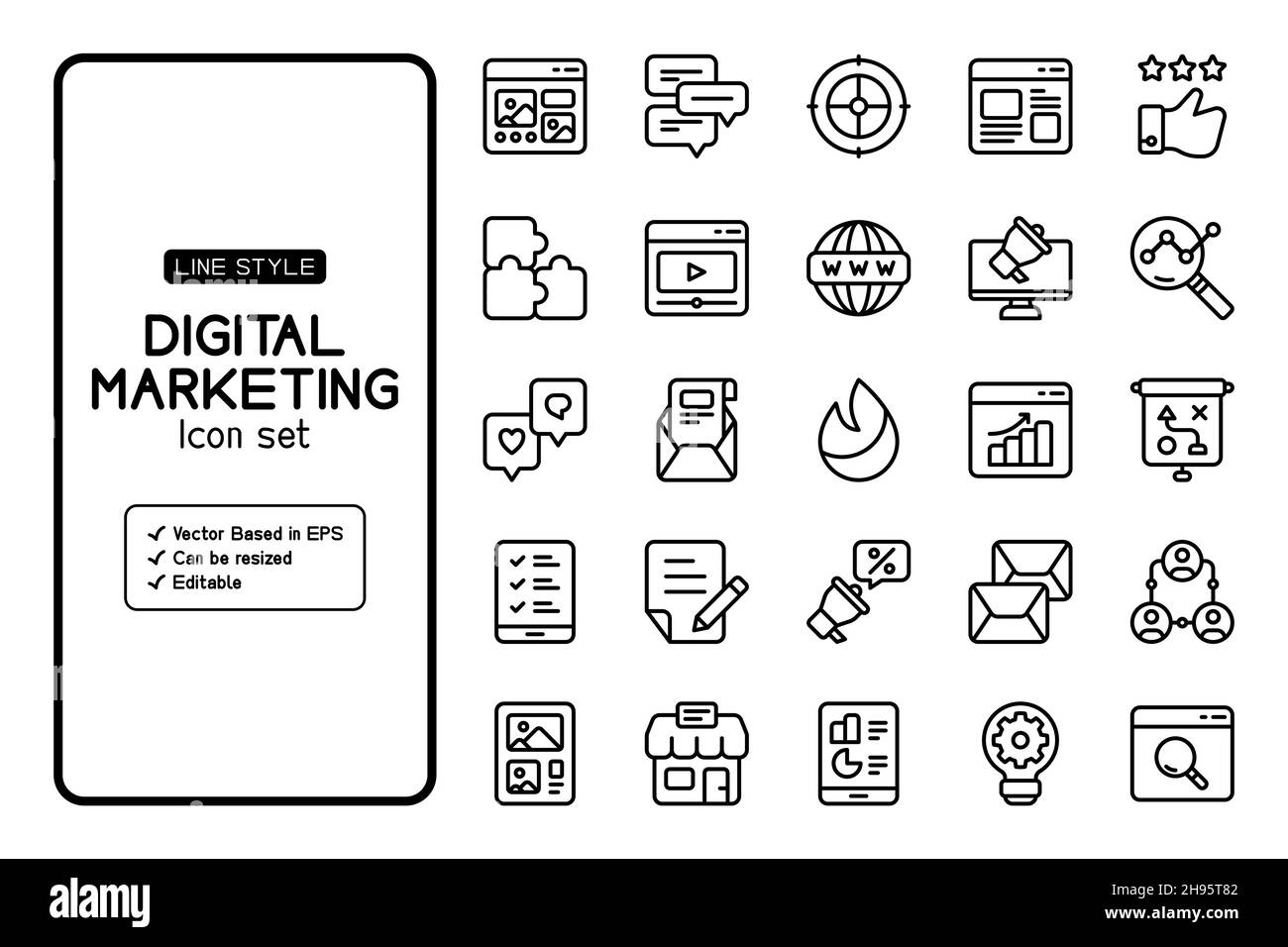 Satz von digitalen Marketing-Symbolen und IT-Vektorgrafiken. Sie kann in Ihren Marketinginhalten verwendet werden. Stock Vektor