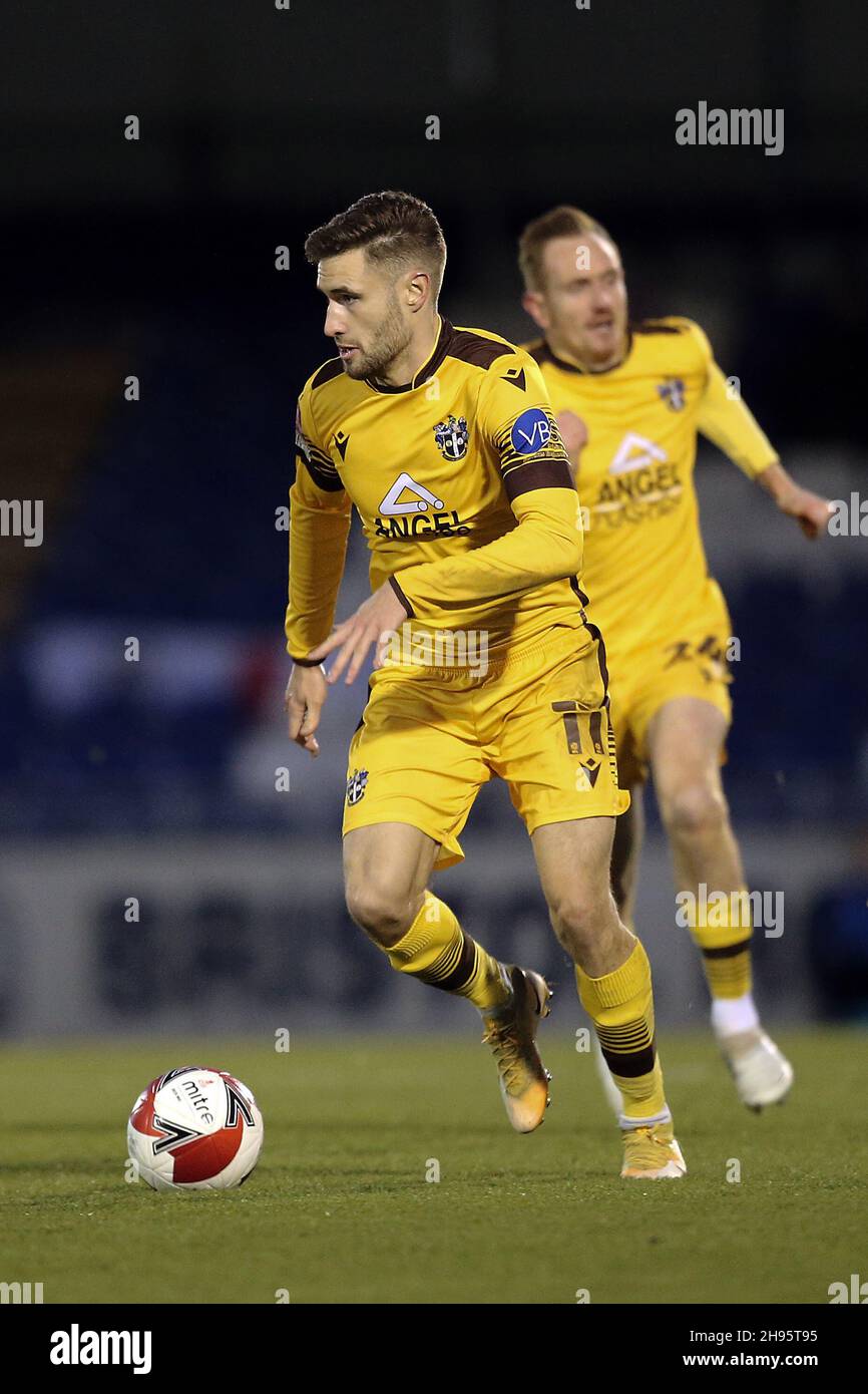 Bristol, Großbritannien. 04th Dez 2021. Will Randall von Sutton United beim Spiel der FA Cup 2nd-Runde zwischen Bristol Rovers und Sutton United am 4. Dezember 2021 im Memorial Stadium, Bristol, England. Foto von Dave Peters/Prime Media Images. Quelle: Prime Media Images/Alamy Live News Stockfoto