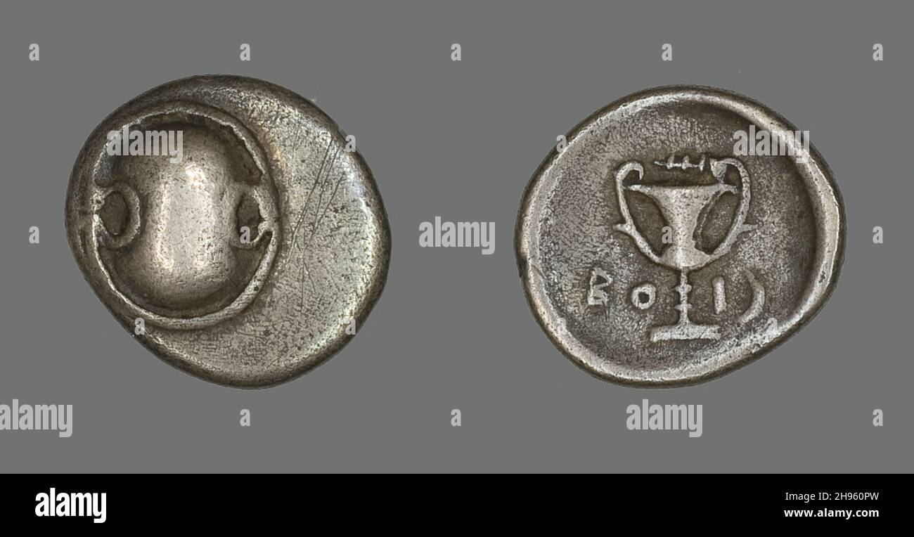 Hemidrachm (Münze) mit einem Boeotian Shield, um 338-315 v. Chr. Stockfoto