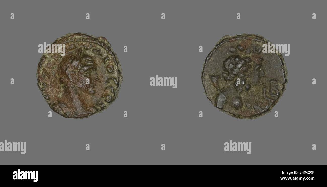 Tetradrachme (Münze) mit Kaiser Claudius II. Gothicus, 268-269. Rückseite: Büste des gottes Hermanubis mit einem modius (Kopfschmuck), mit einem geflügelten Caduceus. Diese Seite scheint mehr als einmal getroffen worden zu sein, da sie doppelte Bilder hat. Dieser Herstellungsfehler wird auch als Doppelbelichtung bezeichnet. Geprägt in Alexandria (im modernen Ägypten). Stockfoto