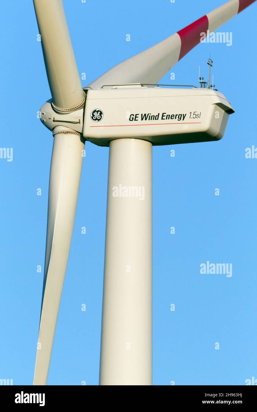 Windturbine, Nahaufnahme des Drehkopfes, Niedersachsen, Deutschland Stockfoto