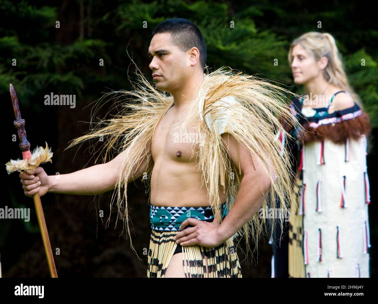Traditionelle Begrüßung durch die Maori bei der offiziellen Zeremonie für den Präsidenten Mexikos, Herrn Filipan Calderon Hinojosa, während seines Staatsbesuchs in Auckland, Neuseeland, am Freitag, den 7. September 2007 im Regierungshaus. Stockfoto