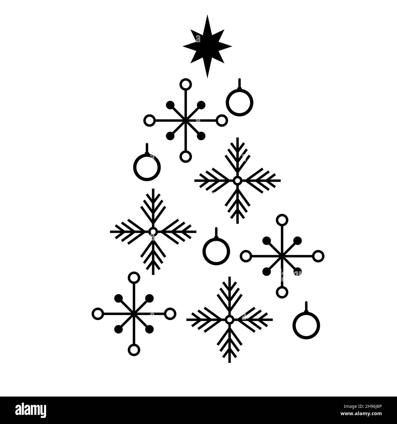 Weihnachtsbaum aus Schneeflocken Ikone gemacht. Einfaches Weihnachtsbaum-Design Stock Vektor