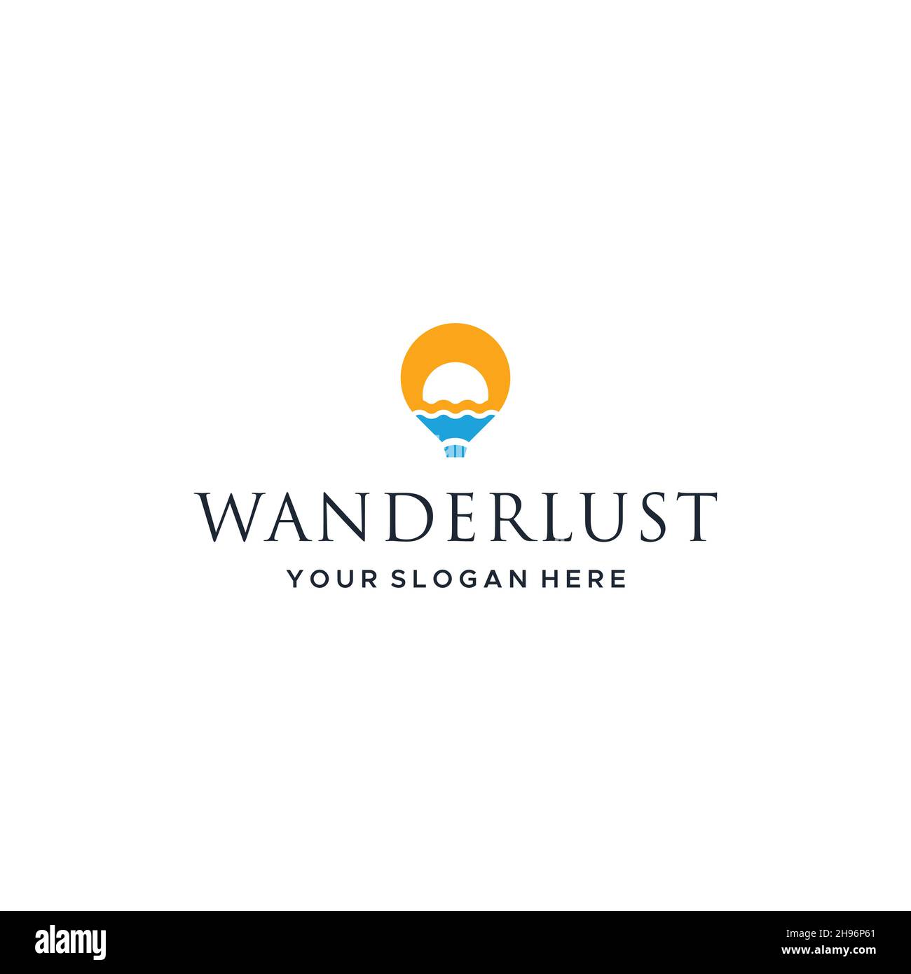 Modernes WANDERLUST Air Ballon Sunset Logo Design Stock Vektor