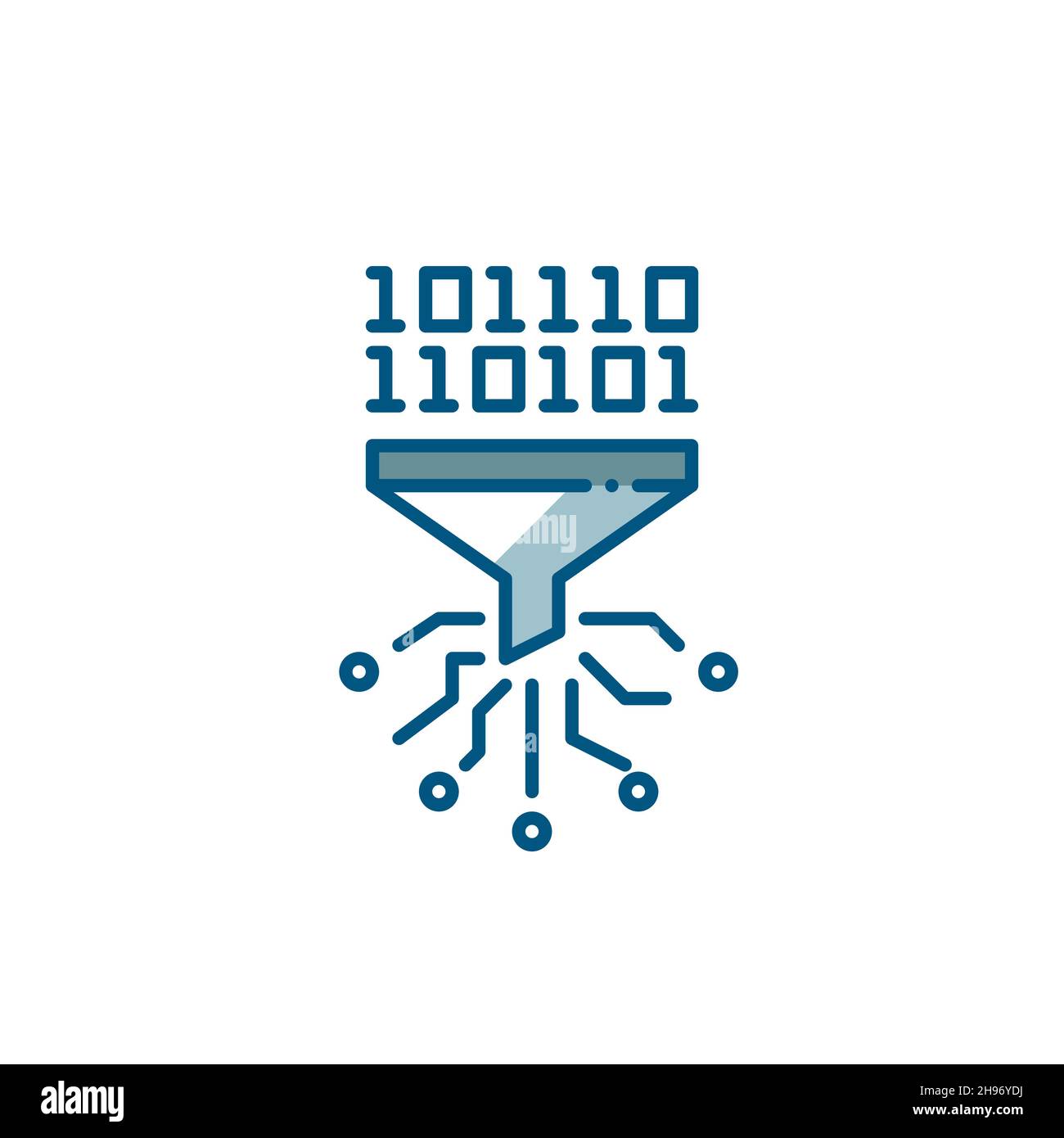 Big Data durchläuft einen Filter. Prozess der Informationsanalyse. Pixel perfekt, editierbare Kontur farbenfrohes Symbol Stock Vektor