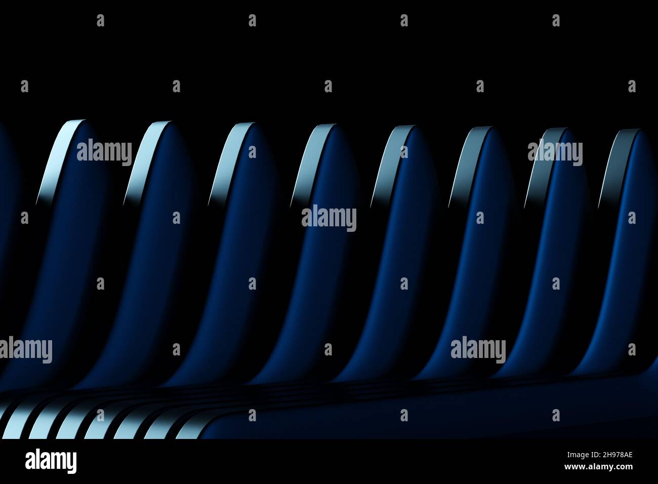 3d-Darstellung von blau leuchtenden Farblinien. Equalizer für musikalische Linien. Hintergrund der Technologiegeometrie. Stockfoto
