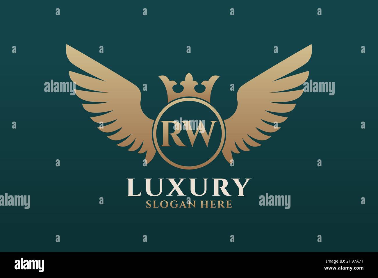 Luxus Royal Flügel Buchstaben RW Wappen Gold Farbe Logo Vektor, Victory Logo, Wappen Logo, Flügel Logo, Vektor-Logo . Stock Vektor