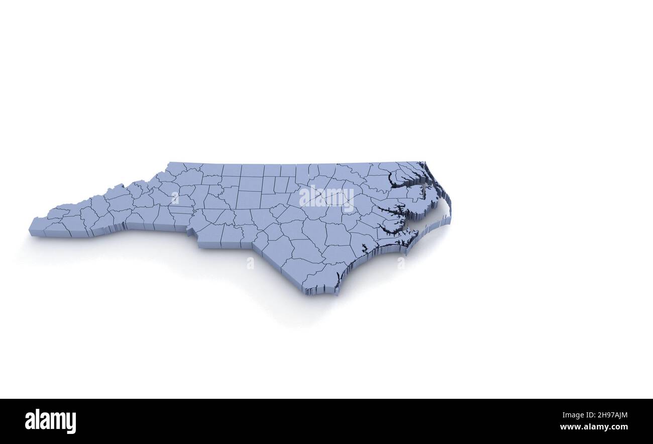 North Carolina State Map 3D. State 3D Rendering in den USA. Stockfoto