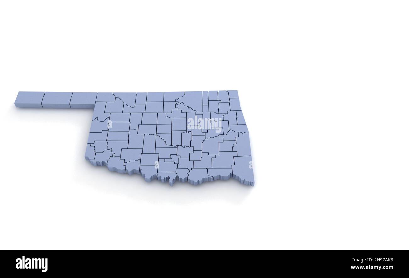 Oklahoma State Map 3D. State 3D Rendering in den USA. Stockfoto