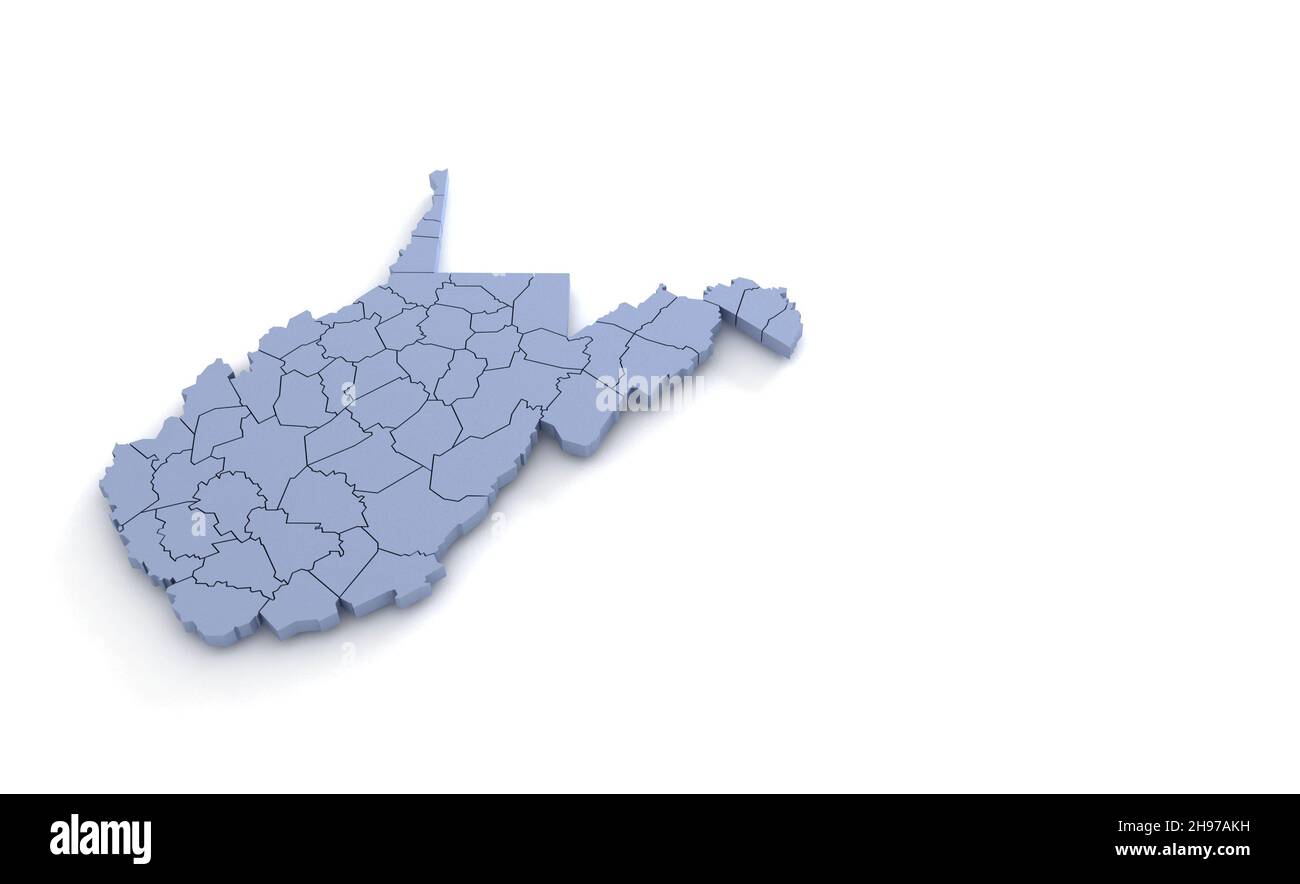 West Virginia State Map 3D. State 3D Rendering in den USA. Stockfoto