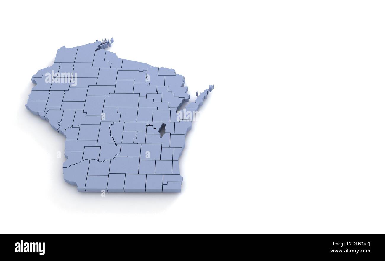 wisconsin State Map 3D. State 3D Rendering in den USA. Stockfoto