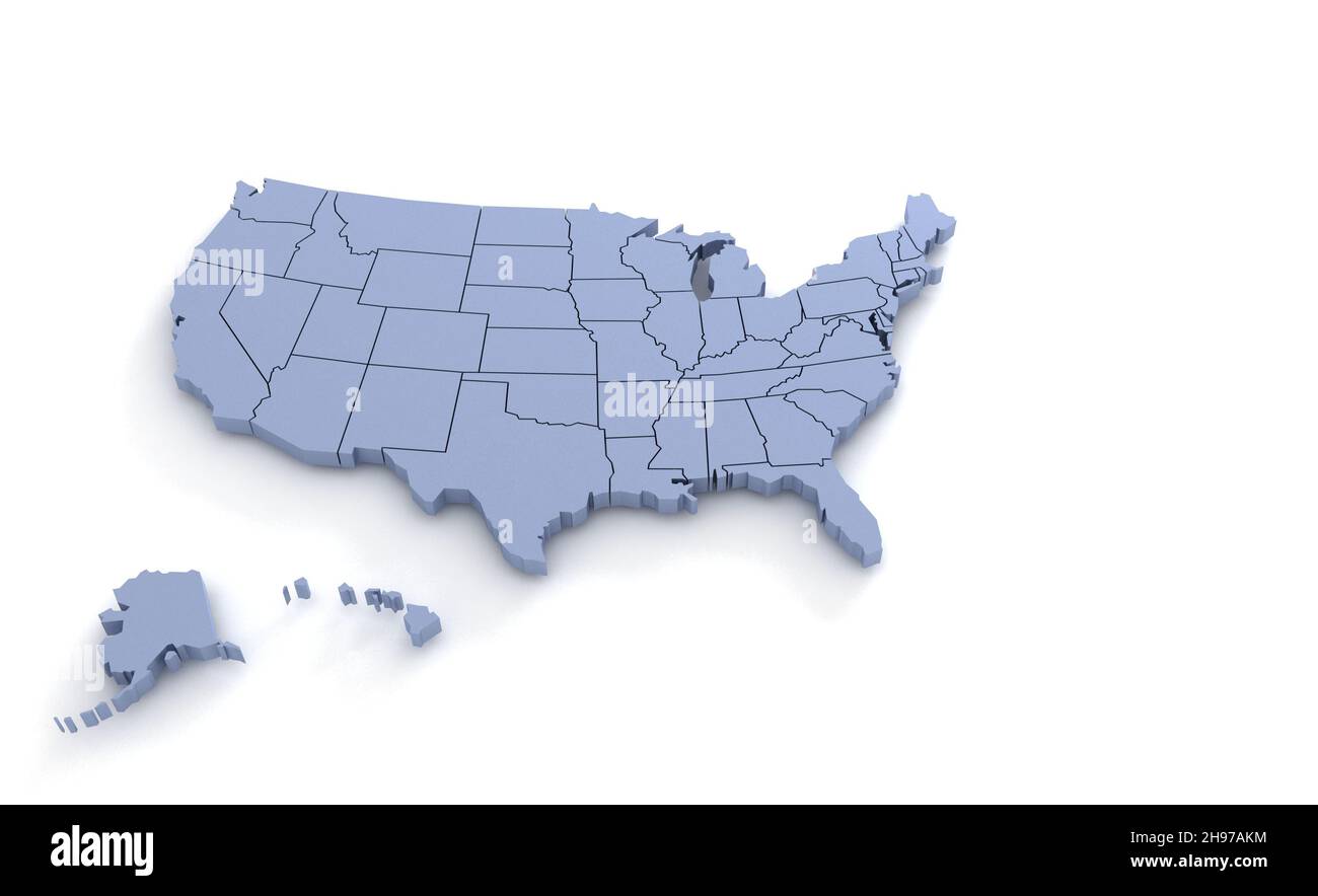 US-Karte. United State Map 3D. State 3D Rendering in den USA. Stockfoto