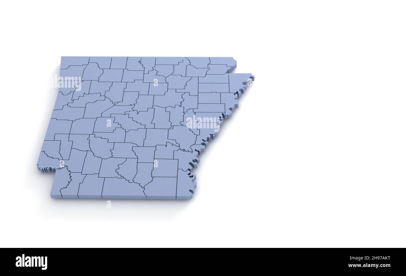 Arkansas State Map 3D. State 3D Rendering in den USA. Stockfoto