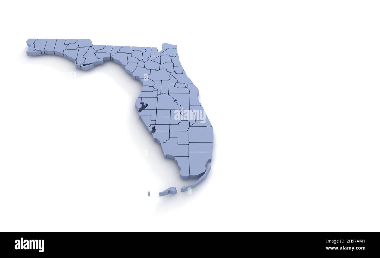 Florida State Map 3D. State 3D Rendering in den USA. Stockfoto
