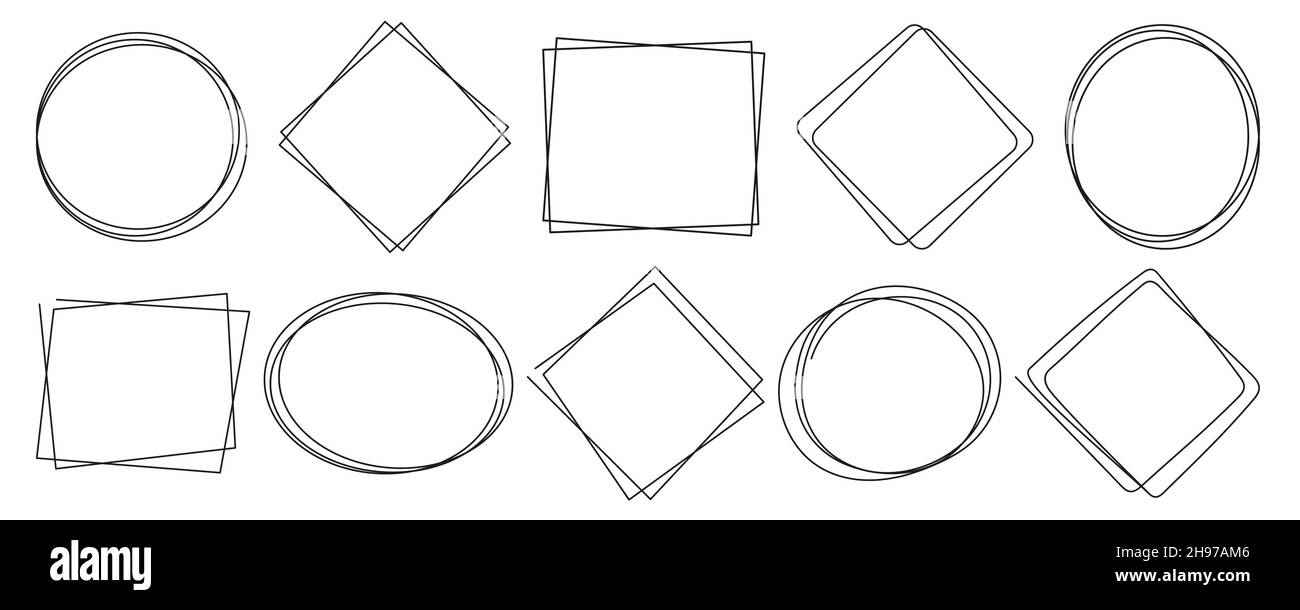 Moderne lineare Rahmen in minimalistischem Stil. Verschiedene Formen von Rahmen, Vektordarstellung isoliert auf weiß Stock Vektor