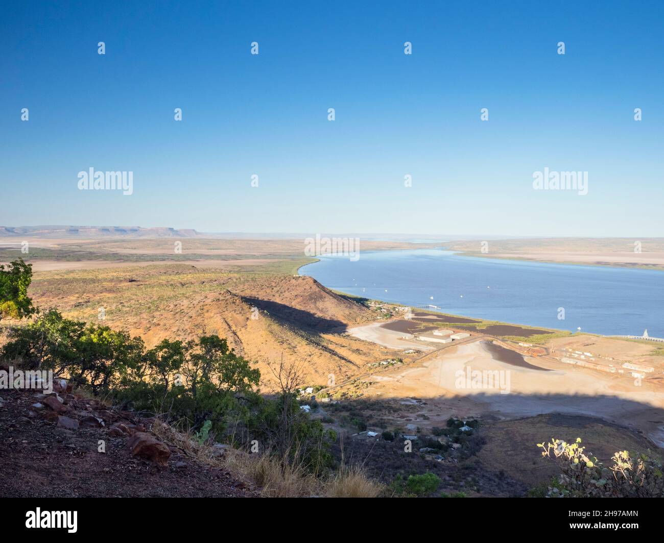 Der Hafen von Wyndham am Cambridge Gulf vom Five-riveres Lookout , Mount Bastion (325m), East Kimberley Stockfoto