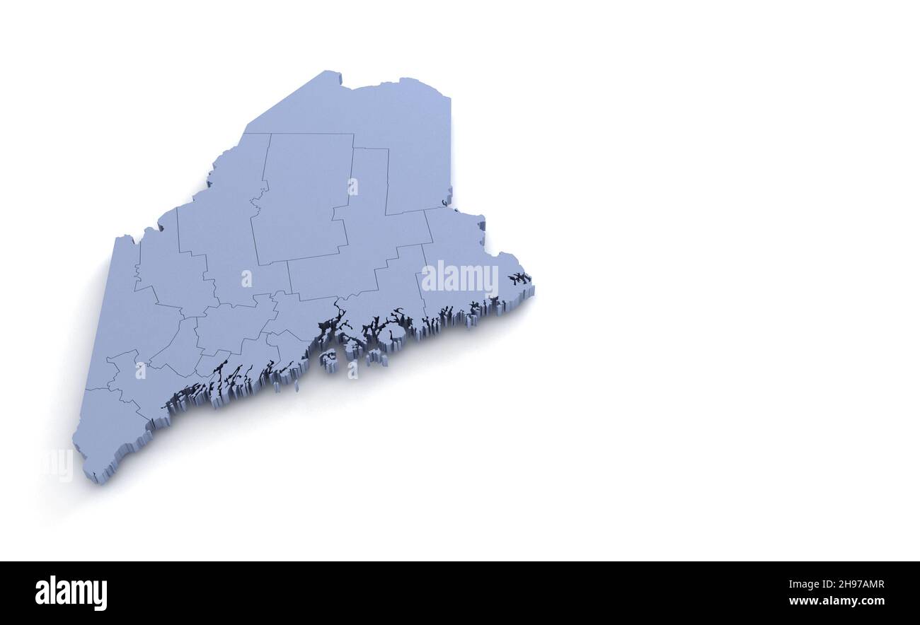 Maine State Map 3D. State 3D Rendering in den USA. Stockfoto