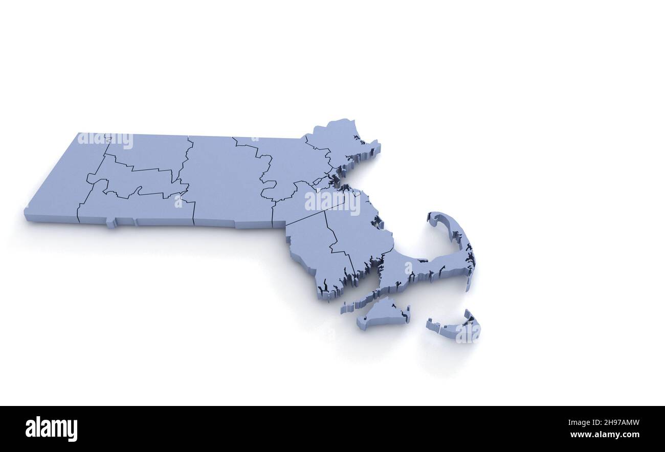 Massachusetts State Map 3D. State 3D Rendering in den USA. Stockfoto