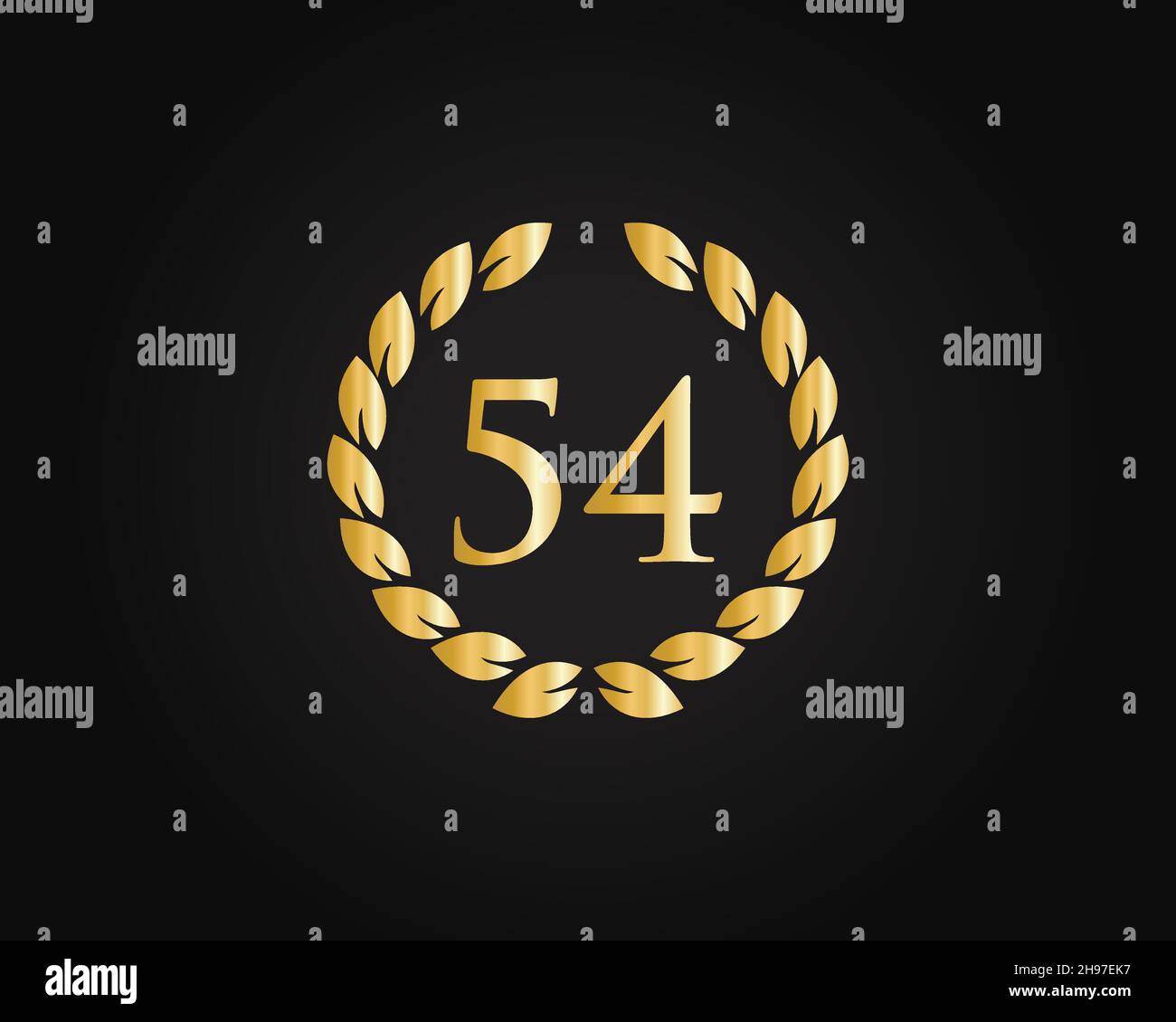 54th Jahre Jubiläum Ring Logo Vorlage. 54th Jahre Jubiläums-Logo mit goldenem Ring isoliert auf schwarzem Hintergrund, für Geburtstag, Jubiläum Stock Vektor