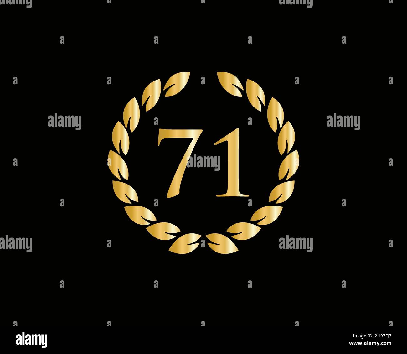 71 Anniversary Ring Logo-Vorlage. 71 Jahre Jubiläumslogo Mit Goldenem Ring Isoliert Auf Schwarzem Hintergrund, Für Geburtstag, Jubiläum Und Gesellschaft Stock Vektor