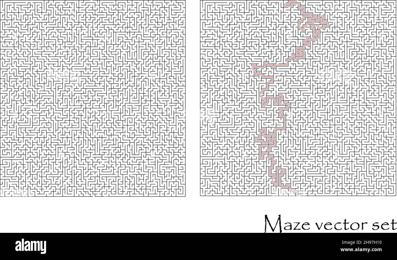 Vector Labyrinth Set mit einer Lösung, Labyrinth-Sammlung isoliert auf weißem Hintergrund Stock Vektor