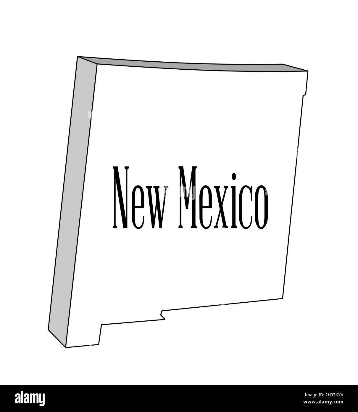 Skizzieren Sie 3D eine Übersichtskarte des Staates New Mxico auf weißem Hintergrund Stockfoto