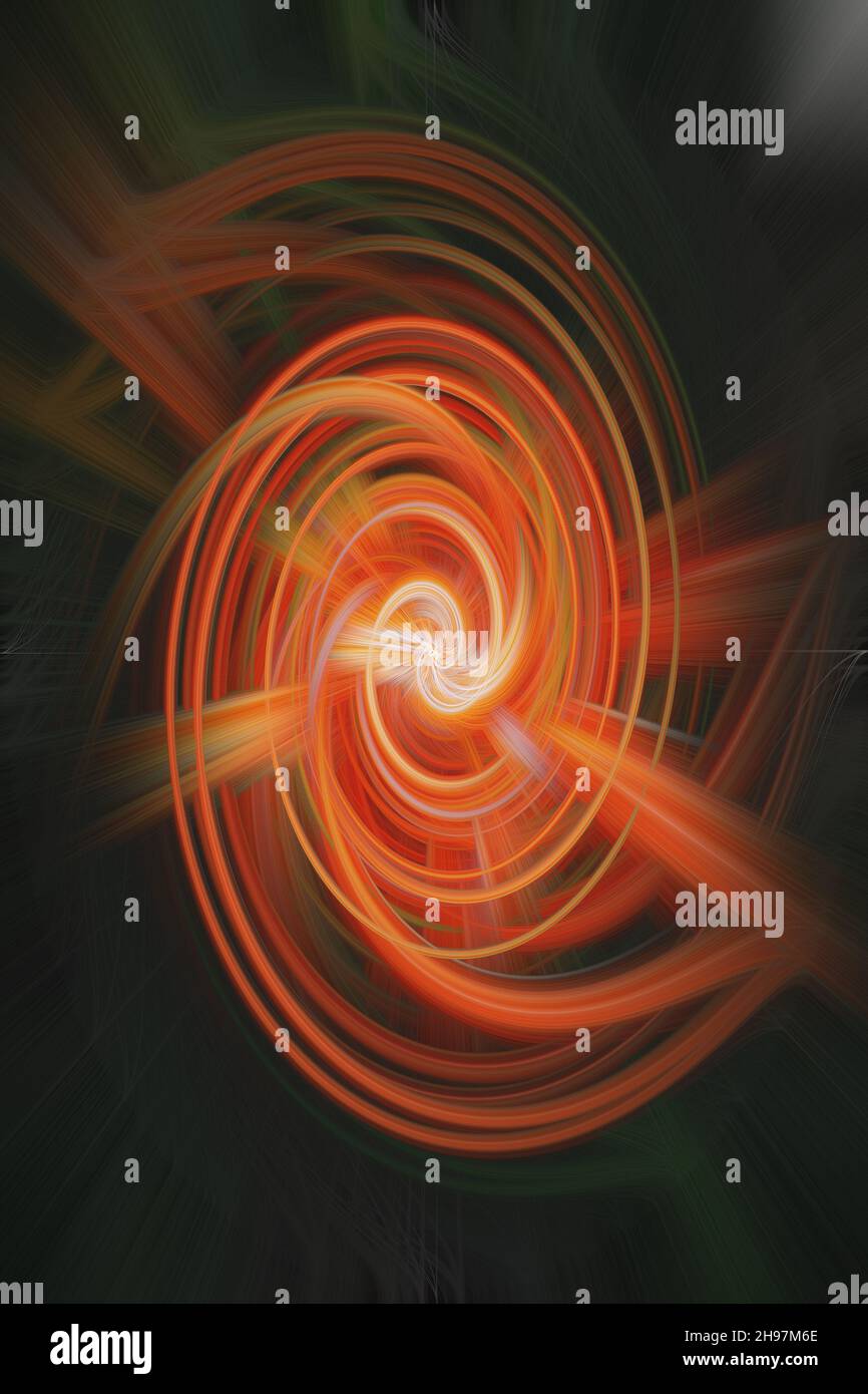 Eine 3D-Darstellung eines abstrakten, hellen, bunten Spiralhintergrunds Stockfoto