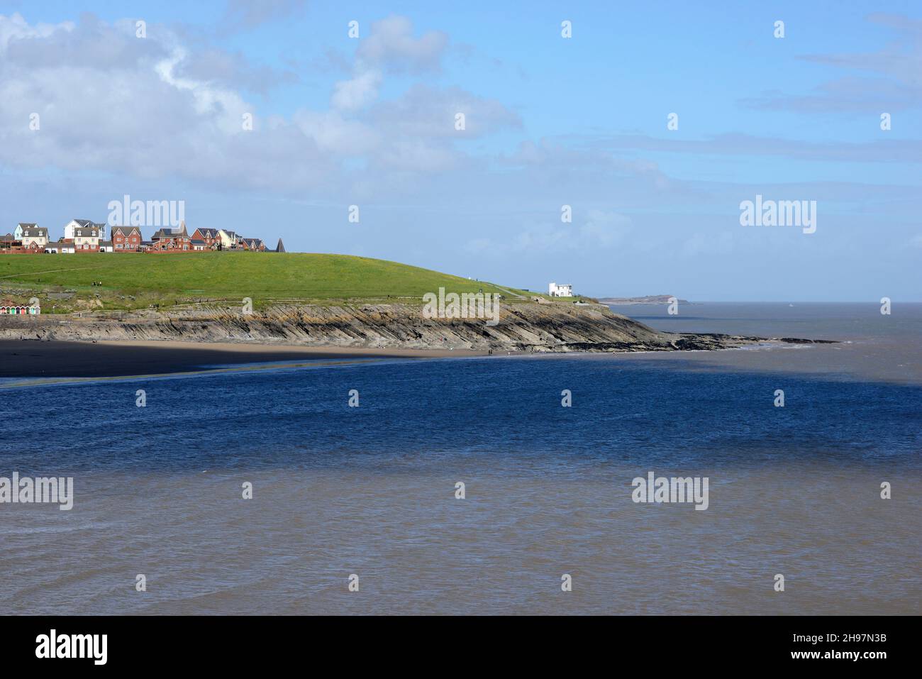 Blick auf Nells Point über Whitmore Bay auf Barry Island in Südwales, Großbritannien Stockfoto