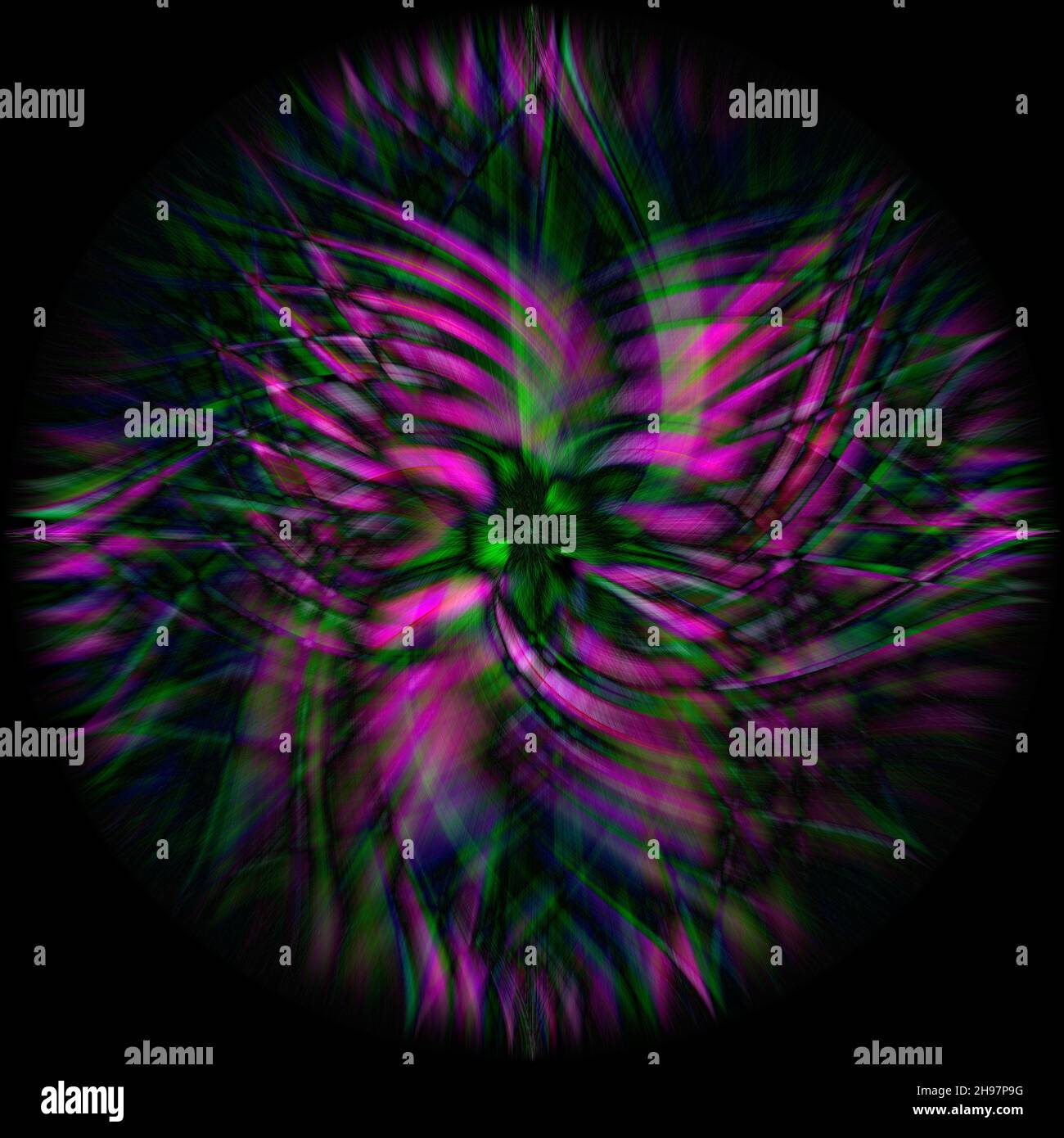 Eine 3D-Darstellung eines abstrakten, hellen, bunten Spiralhintergrunds Stockfoto