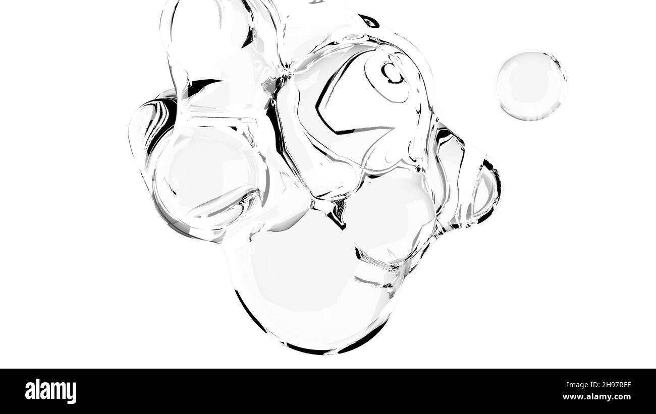 Medizinische Wissenschaft Wasserblasen Makro Flüssige Blase langsame Bewegung Creme Gel transparent kosmetische Probe 3D Render Stockfoto