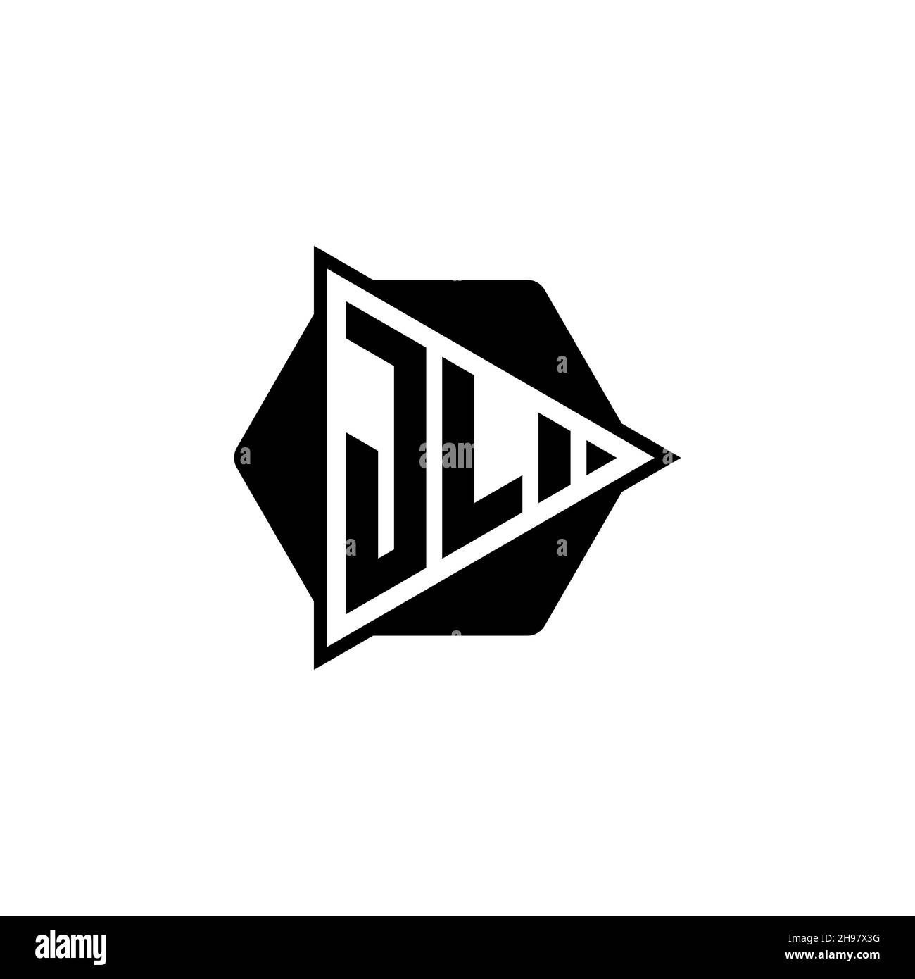 JL Monogram-Logo-Buchstabe mit dreieckiger Play-Button-Form sechseckig abgerundet. Dreieck Kreis Monogramm Logo, Dreieck Schild Logo Buchstabe. Stock Vektor