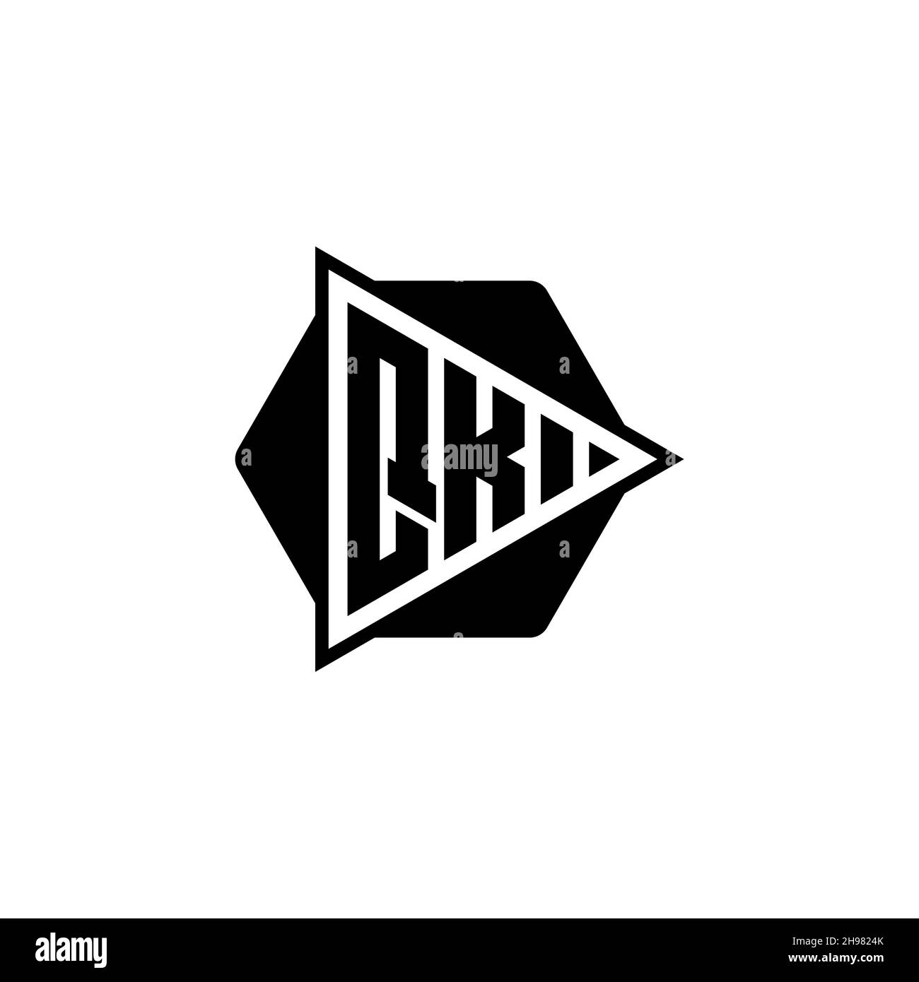 QK Monogram-Logo-Buchstabe mit dreieckiger Play-Button-Form sechseckig abgerundet. Dreieck Kreis Monogramm Logo, Dreieck Schild Logo Buchstabe. Stock Vektor