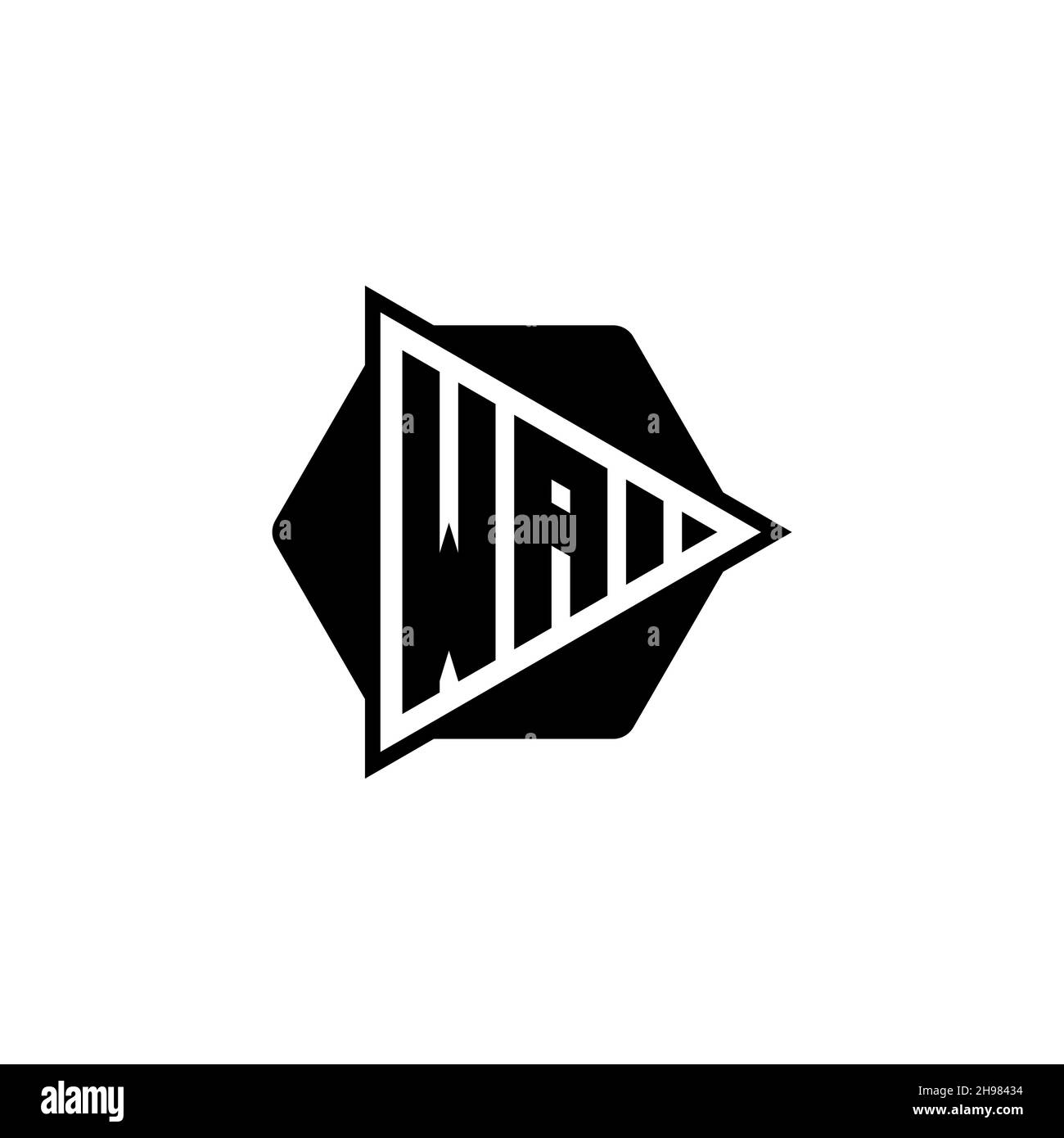 WA Monogram Logo Buchstabe mit Dreieck spielen Knopfform sechseckig gerundet. Dreieck Kreis Monogramm Logo, Dreieck Schild Logo Buchstabe. Stock Vektor