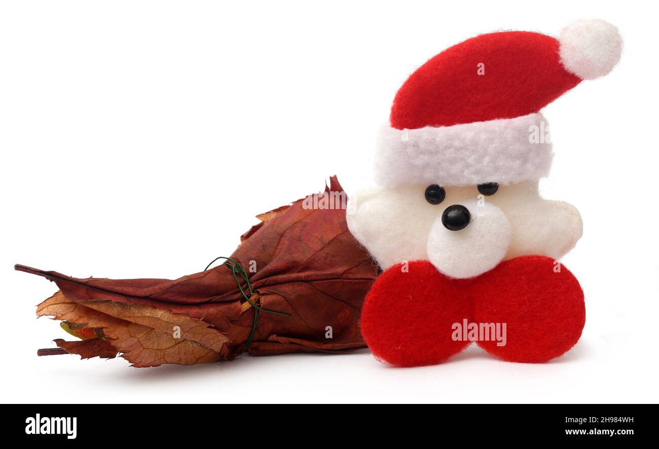 Trockene Rosenknospen mit dem weihnachtsmann als Symbol für Weihnachten Stockfoto