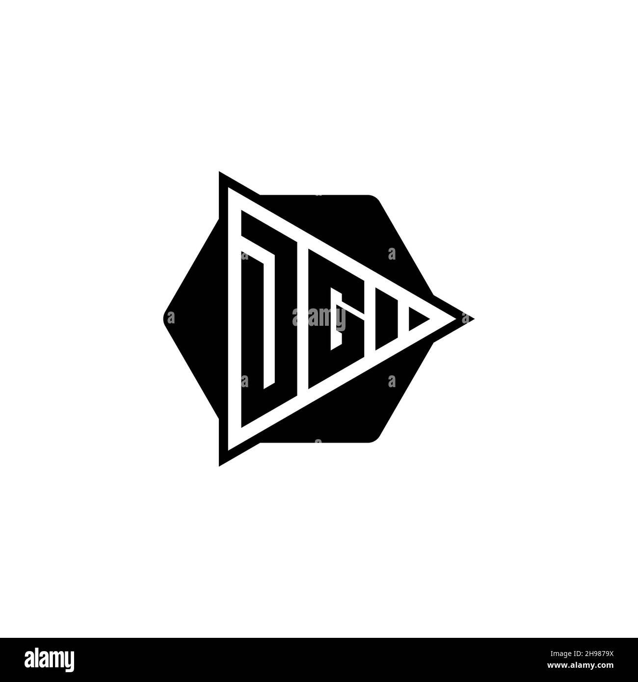 DG Monogram Logo Buchstabe mit Dreieck Play Button Form sechseckig abgerundet. Dreieck Kreis Monogramm Logo, Dreieck Schild Logo Buchstabe. Stock Vektor