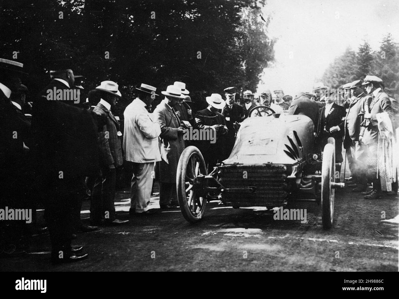 Pfeife des belgischen Rennfahrers Lucien Hautvast beim Gordon Bennett Cup 1904 in Homburg, Deutschland. Hautvast beendete das Rennen auf dem sechsten Platz. Stockfoto