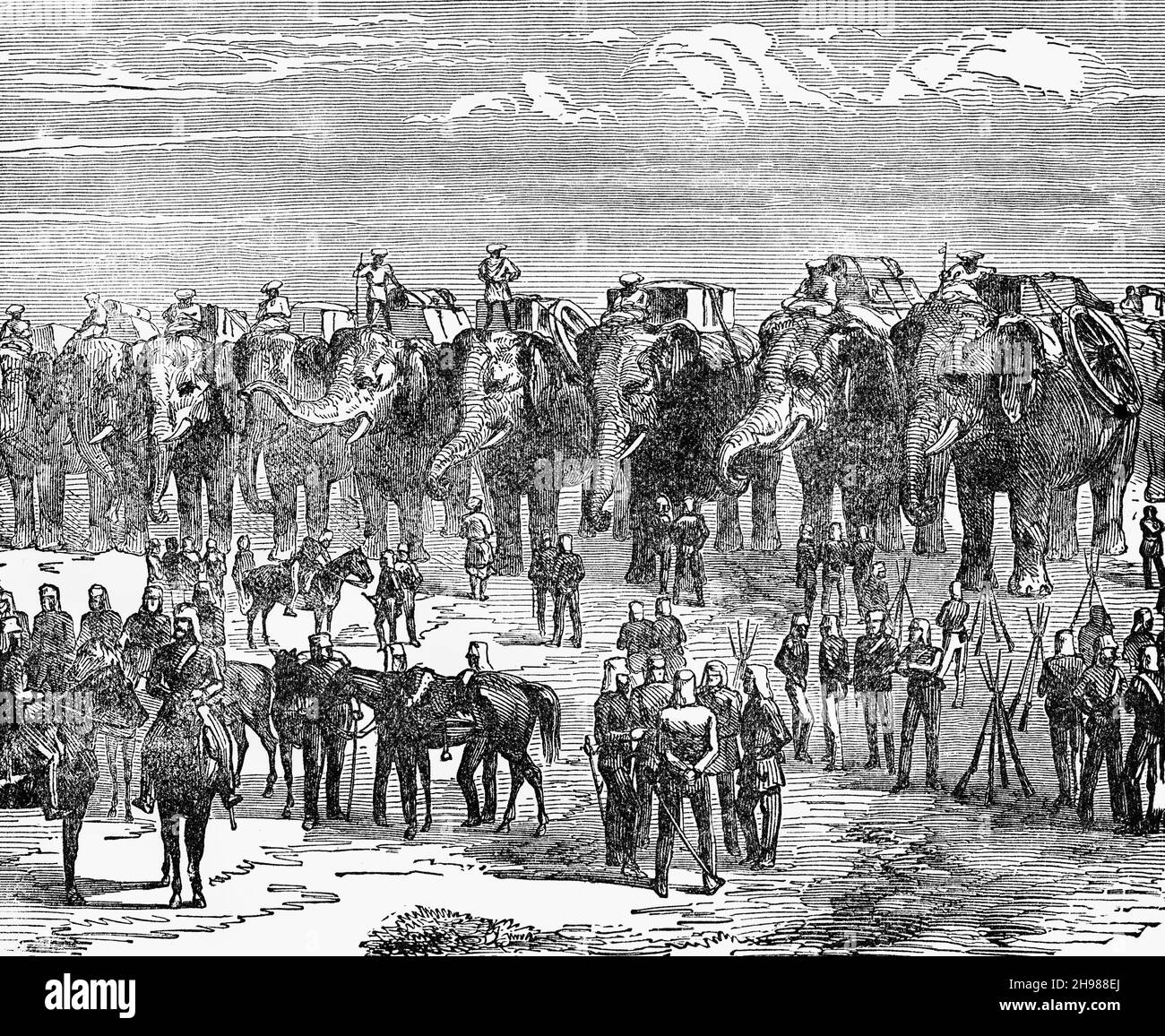 Eine Illustration der Britisch-Indischen Armee aus dem späten 19th. Jahrhundert auf dem marsch. Sie war verantwortlich für die Verteidigung des Britisch-Indischen Reiches und der fürstlichen Staaten, die auch ihre eigenen Armeen haben konnten. Stockfoto