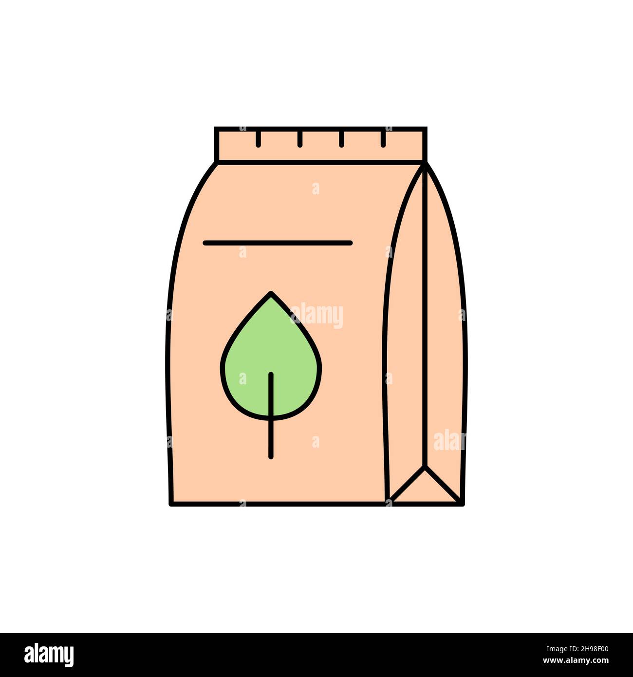 Nachhaltiges Verpackungskonzept. Papiertüte mit einem Blatt. Biologisch abbaubares umweltfreundliches Paket. Recycelte kompostierbare Materialien. Umweltfreundliches Produkt. Vektor Stock Vektor