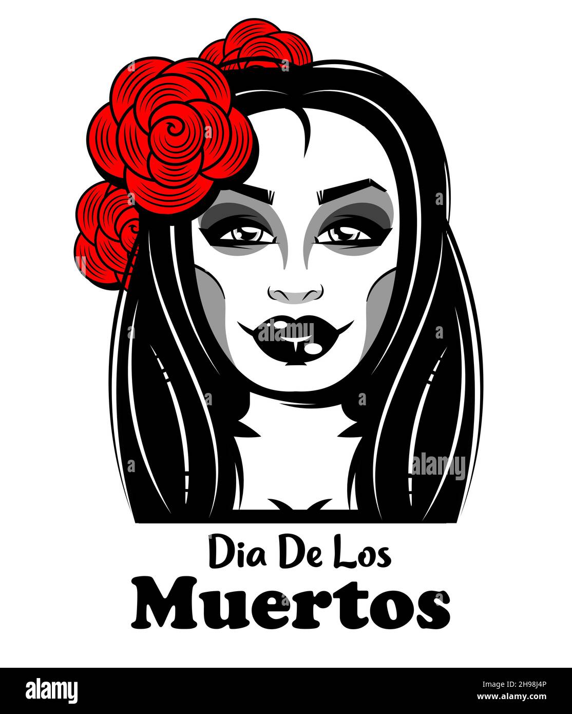 Vektor-Illustration einer Frau vom Hals nach oben, für Dia de los Muertos gemacht Stock Vektor