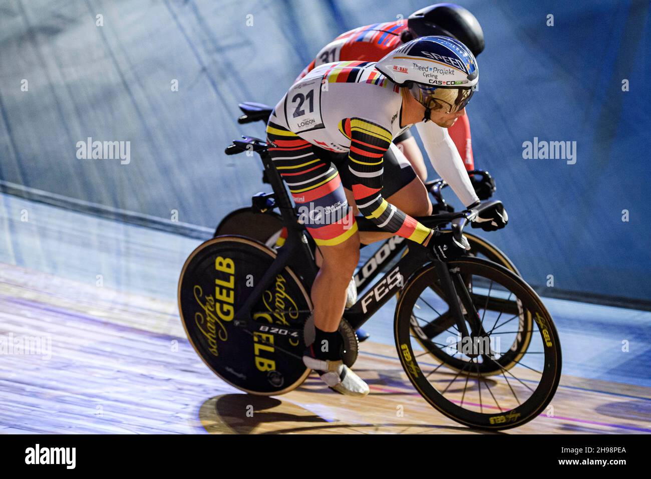 LONDON, GROSSBRITANNIEN. 04th Dez 2021. Maximilian Levy aus Deutschland im Einsatz während der UCI Track Champions League im Lee Valley VeloPark am Samstag, 04. Dezember 2021 in LONDON, GROSSBRITANNIEN. Kredit: Taka G Wu/Alamy Live Nachrichten Stockfoto