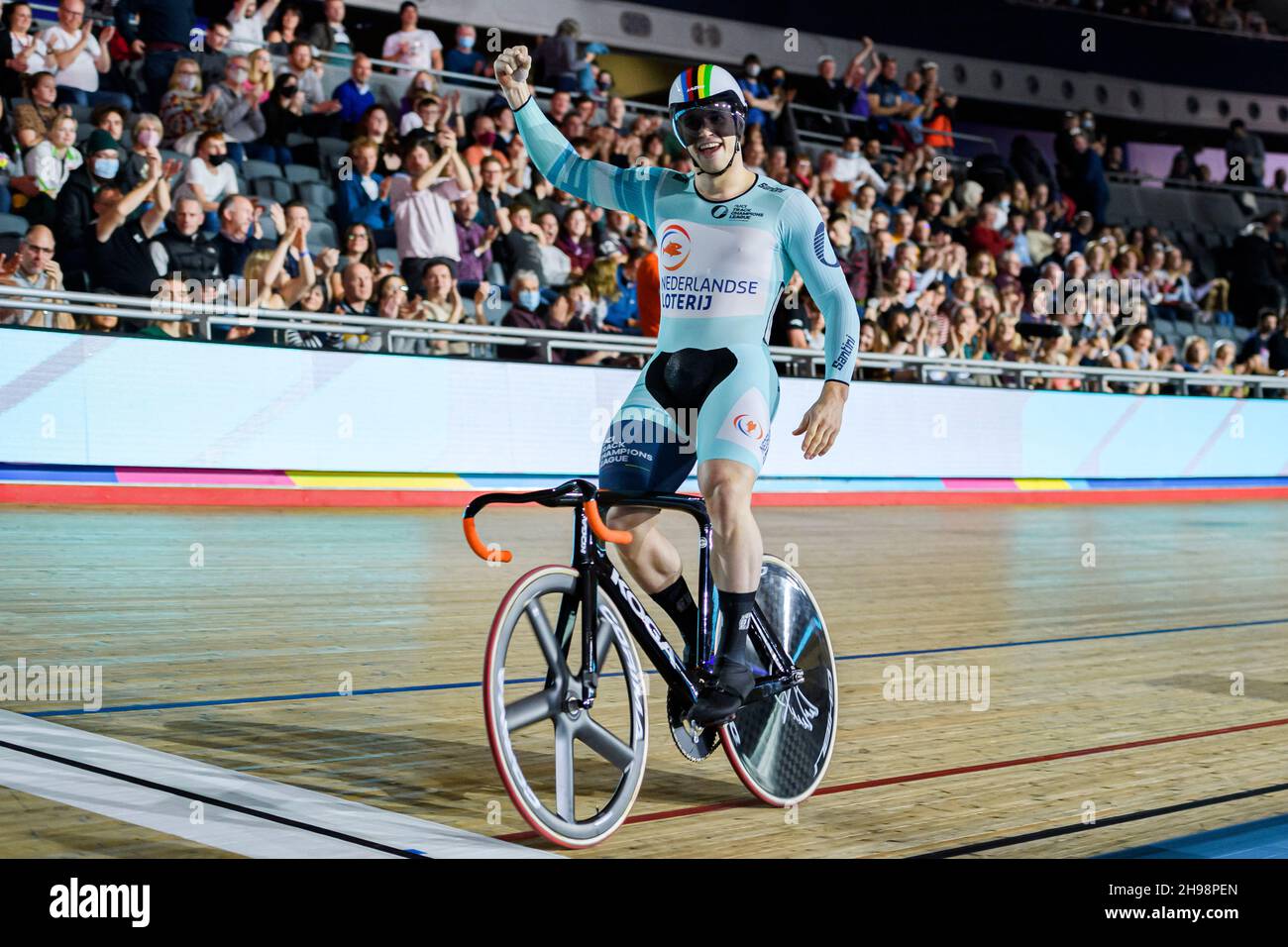 LONDON, GROSSBRITANNIEN. 04th Dez 2021. Harrie Lavreysen (Niederlande), Sieger der Sprint League der Männer während der UCI Track Champions League im Lee Valley VeloPark am Samstag, den 04. Dezember 2021 in LONDON, GROSSBRITANNIEN. Kredit: Taka G Wu/Alamy Live Nachrichten Stockfoto